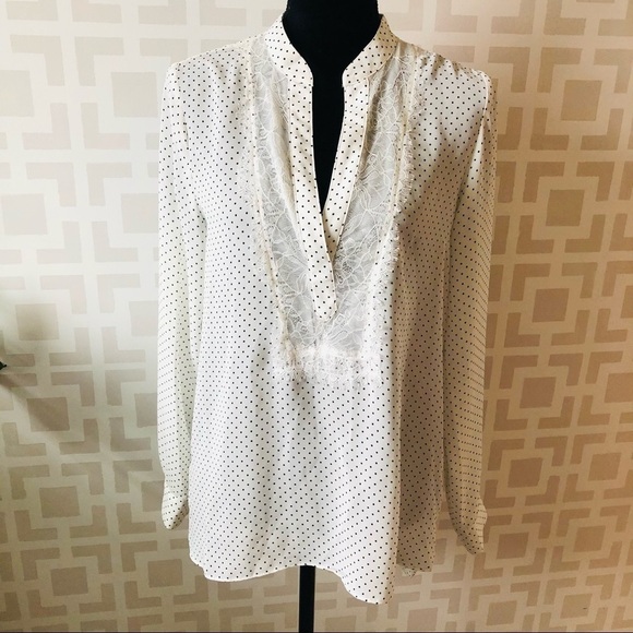 Lauren Conrad White Tunic Polka Dot Blouse L - Picture 1 of 3